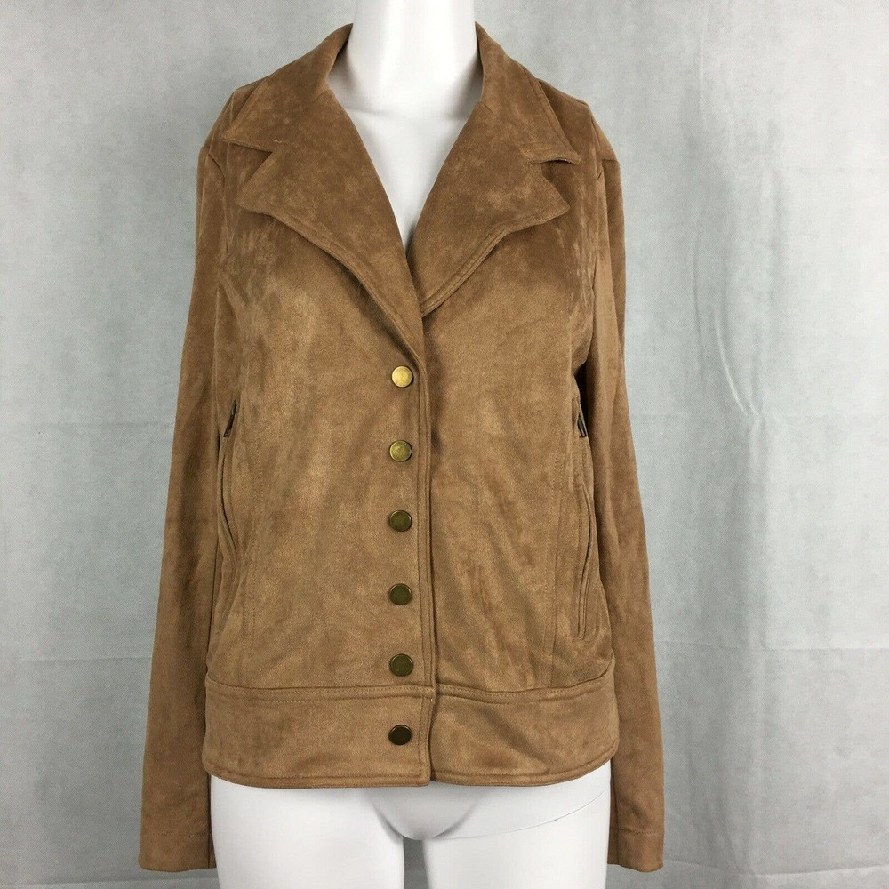 Promesa Jacket Blazer Womens‎ Sz M Brown Faux Suede Lightweight Casual